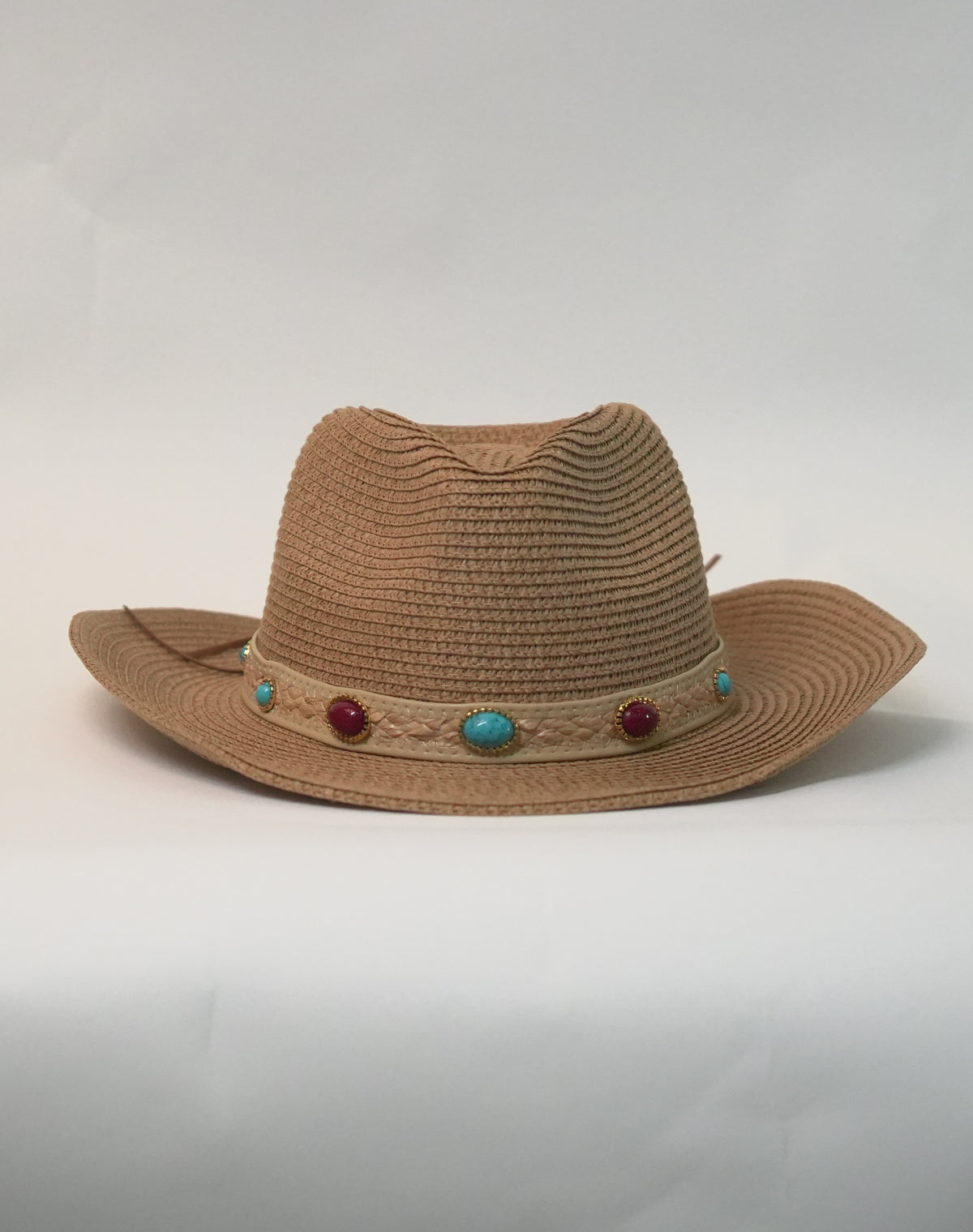 Cappello Western Begie con Fascia Decorativa e Pietre Colorate