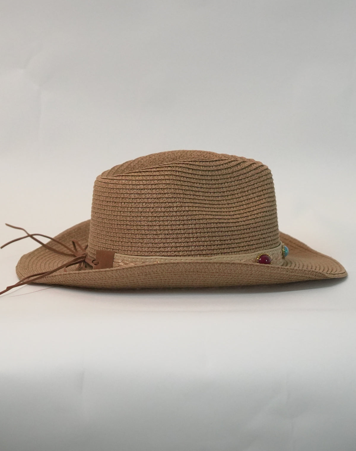 Cappello Western Begie con Fascia Decorativa e Pietre Colorate