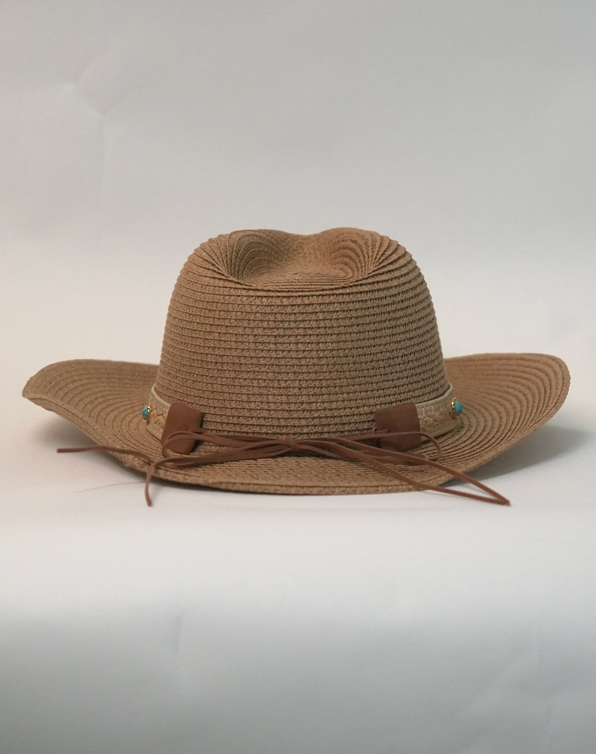 Cappello Western Begie con Fascia Decorativa e Pietre Colorate