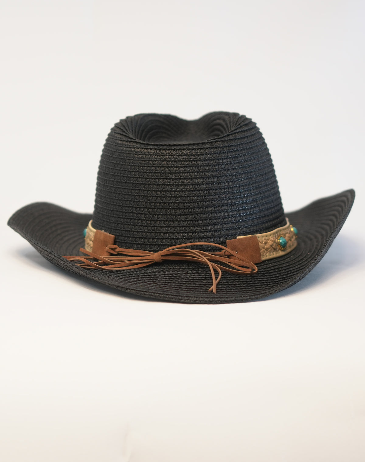Cappello Western Nero con Fascia Decorativa e Pietre Colorate