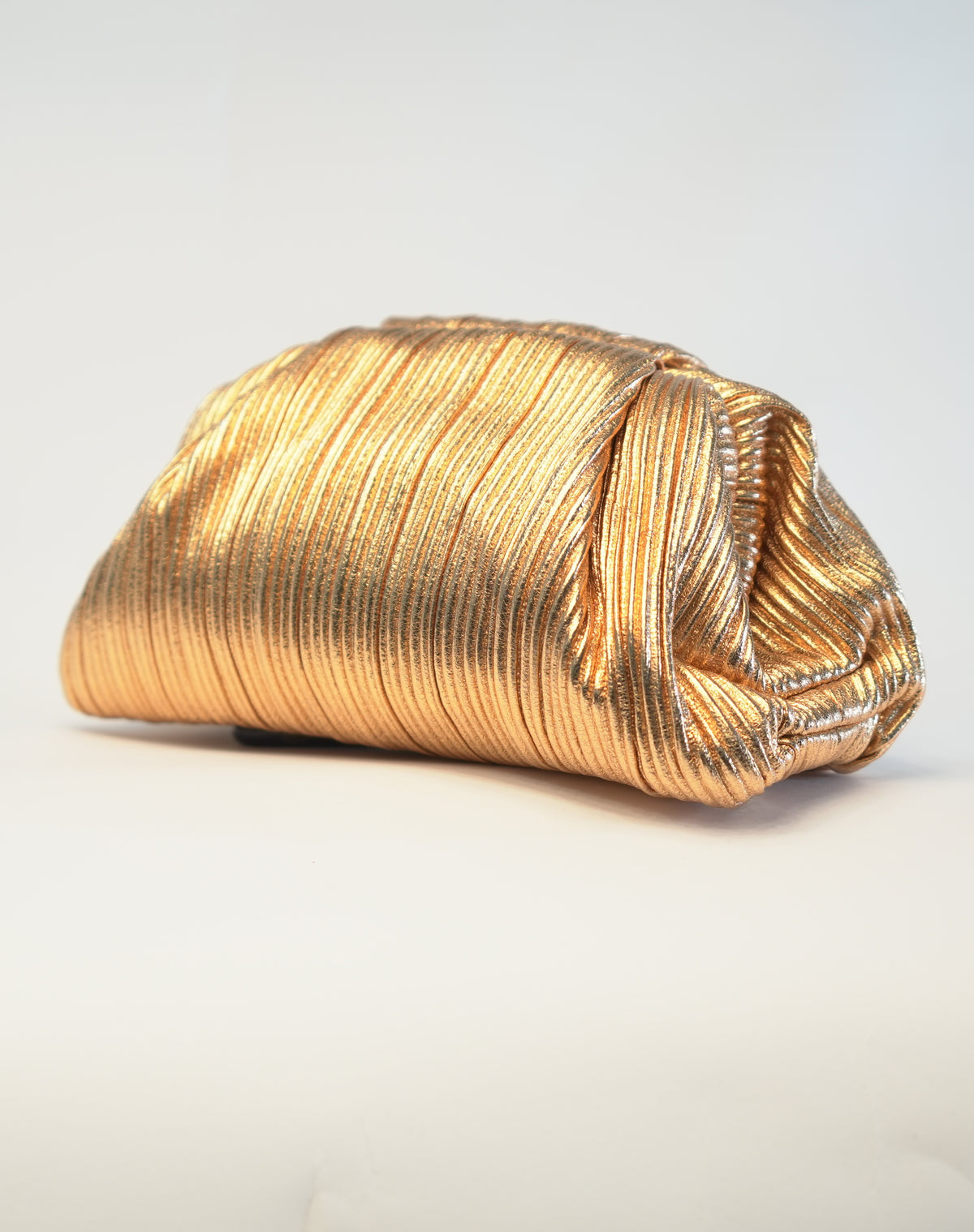 Pochette Clutch Pieghettata Effetto Metallizzato - Oro Rosa