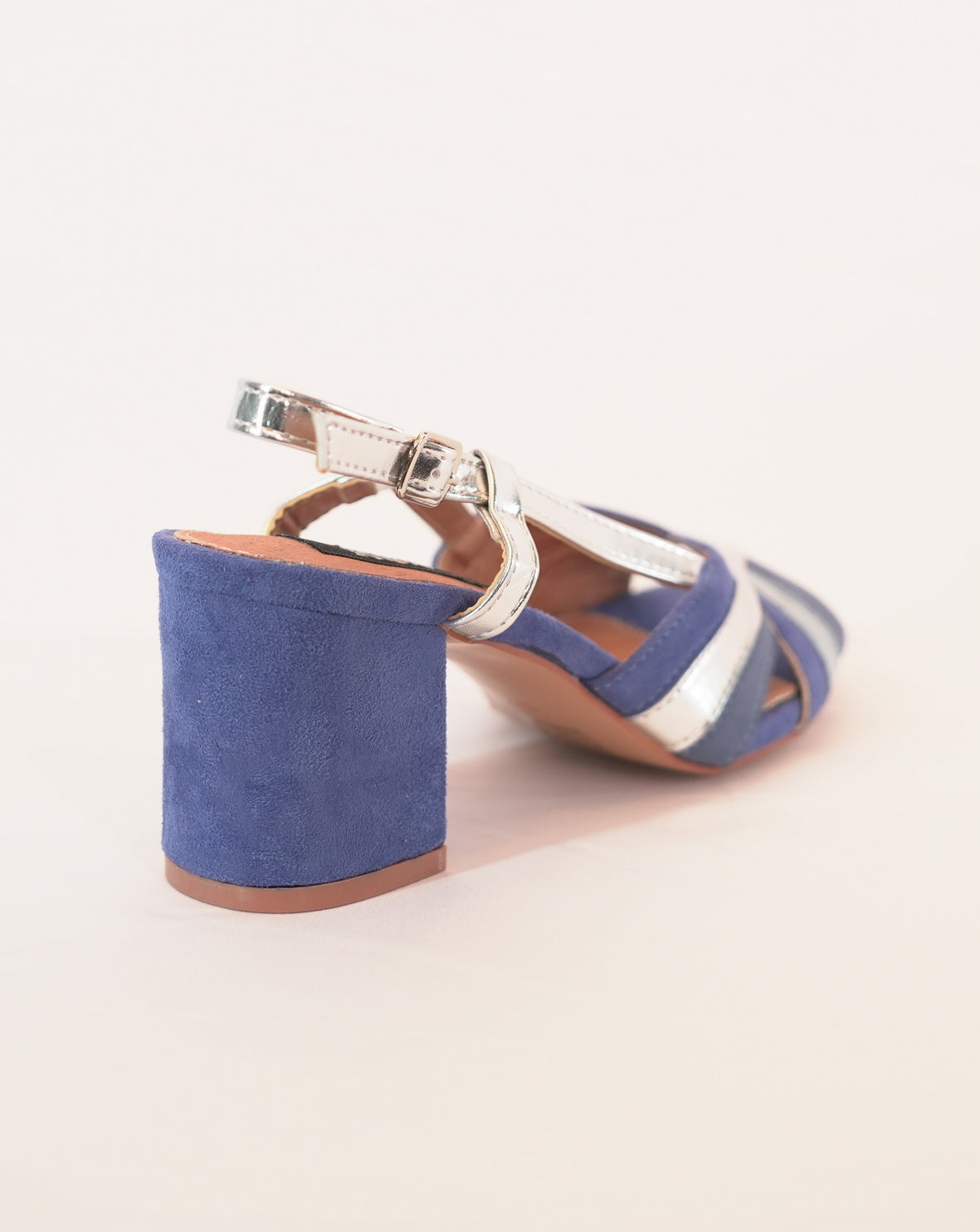 Sandalo Donna con Tacco Largo in Camoscio e Dettagli Metallizzati - Blu/Silver