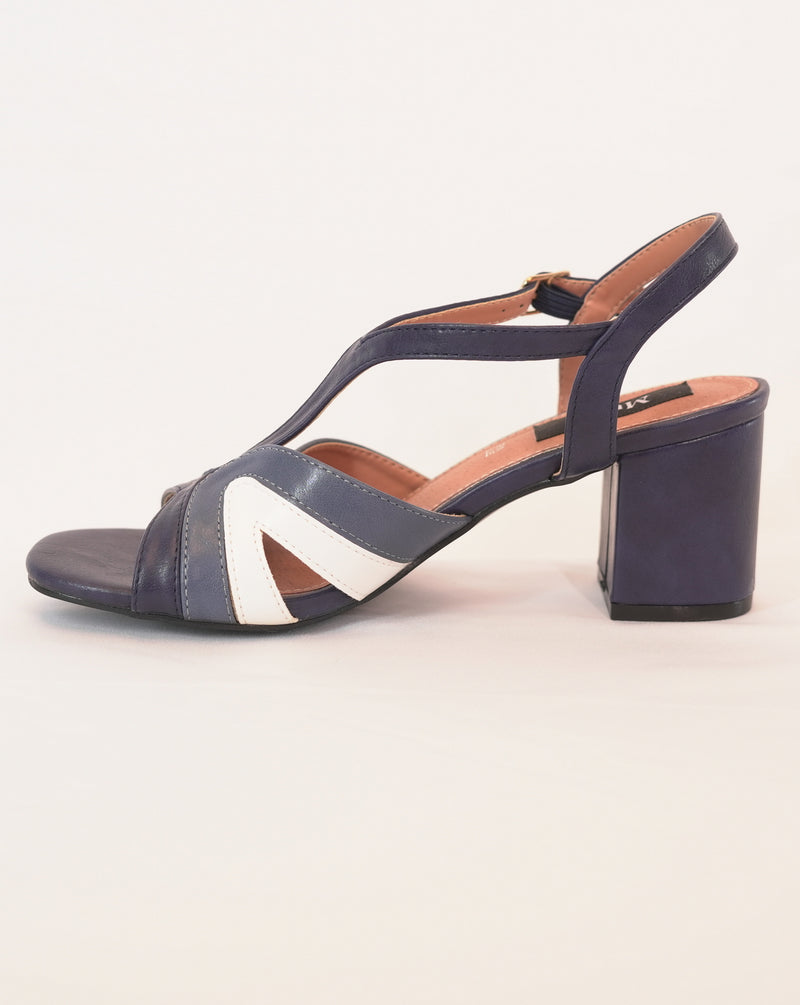 Sandalo Donna in Pelle con Tacco Largo – Blu e Bianco