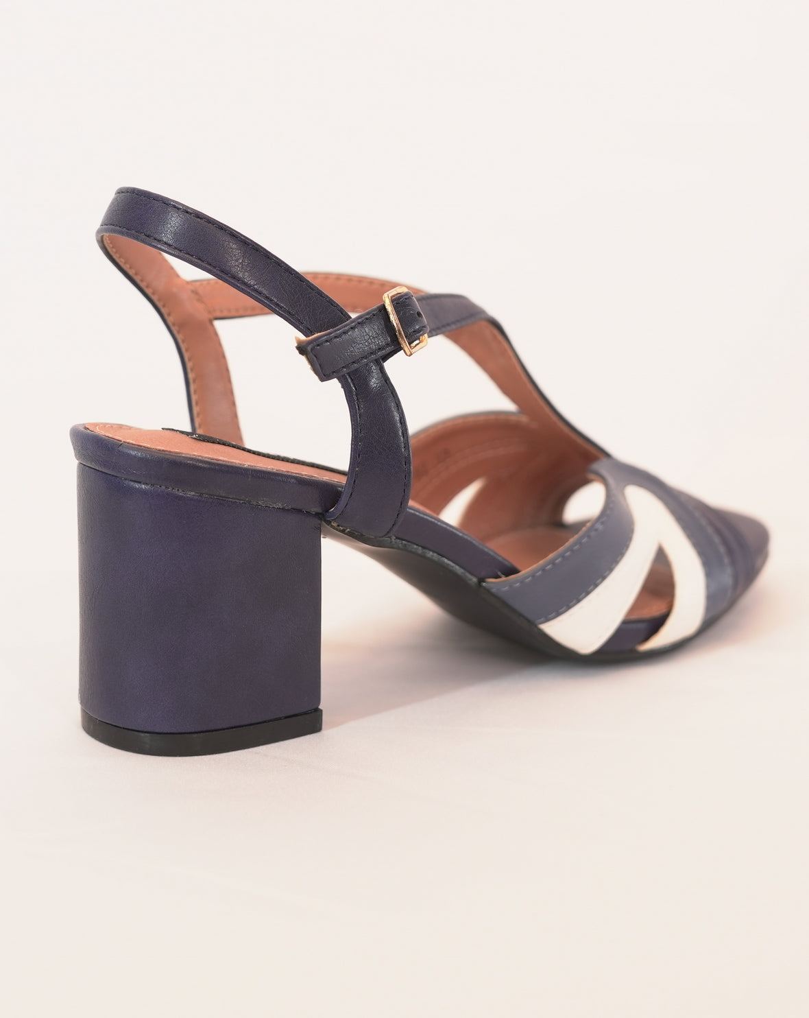 Sandalo Donna in Pelle con Tacco Largo – Blu e Bianco