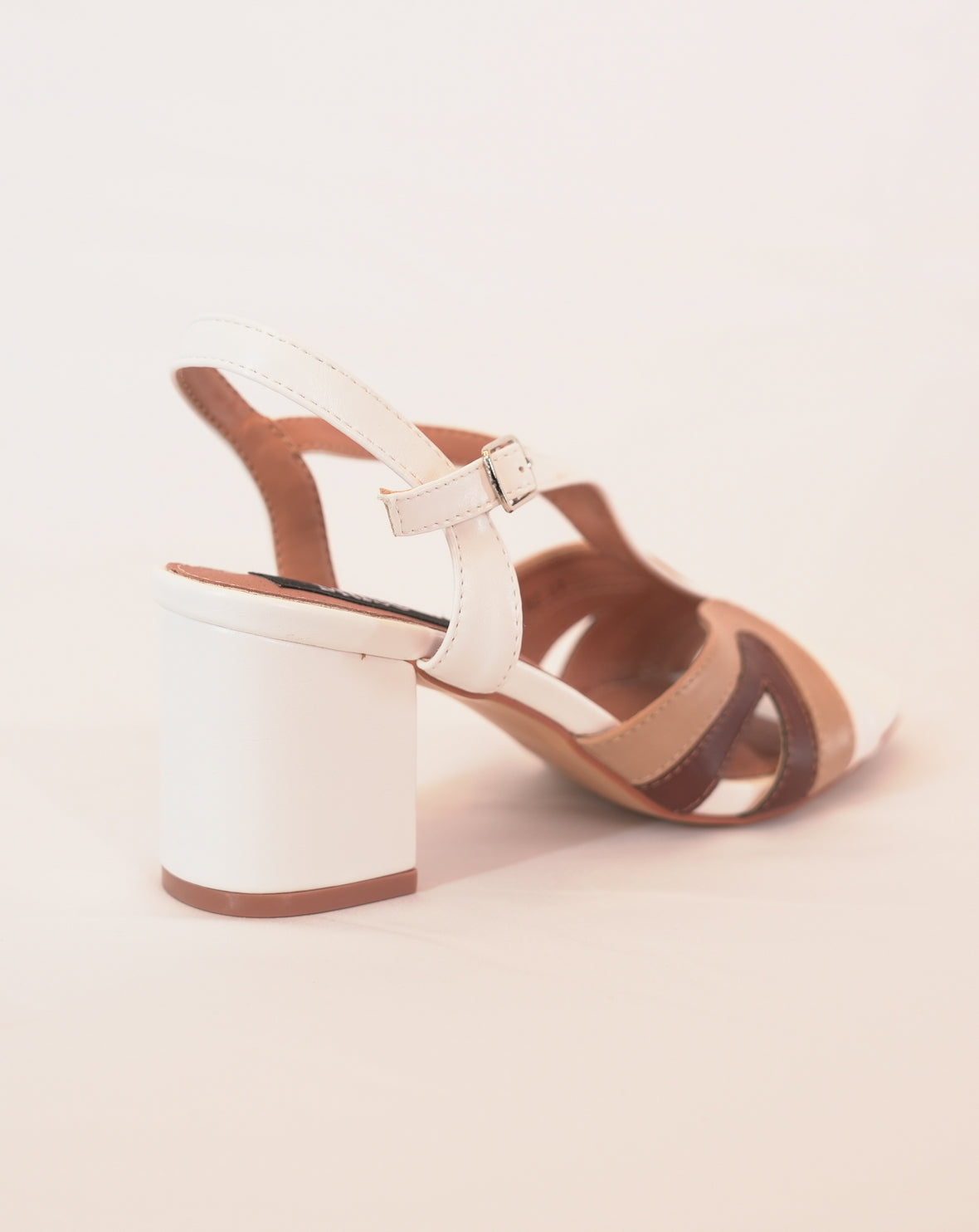 Sandalo Donna in Pelle con Tacco Largo – Marrone e Bianco