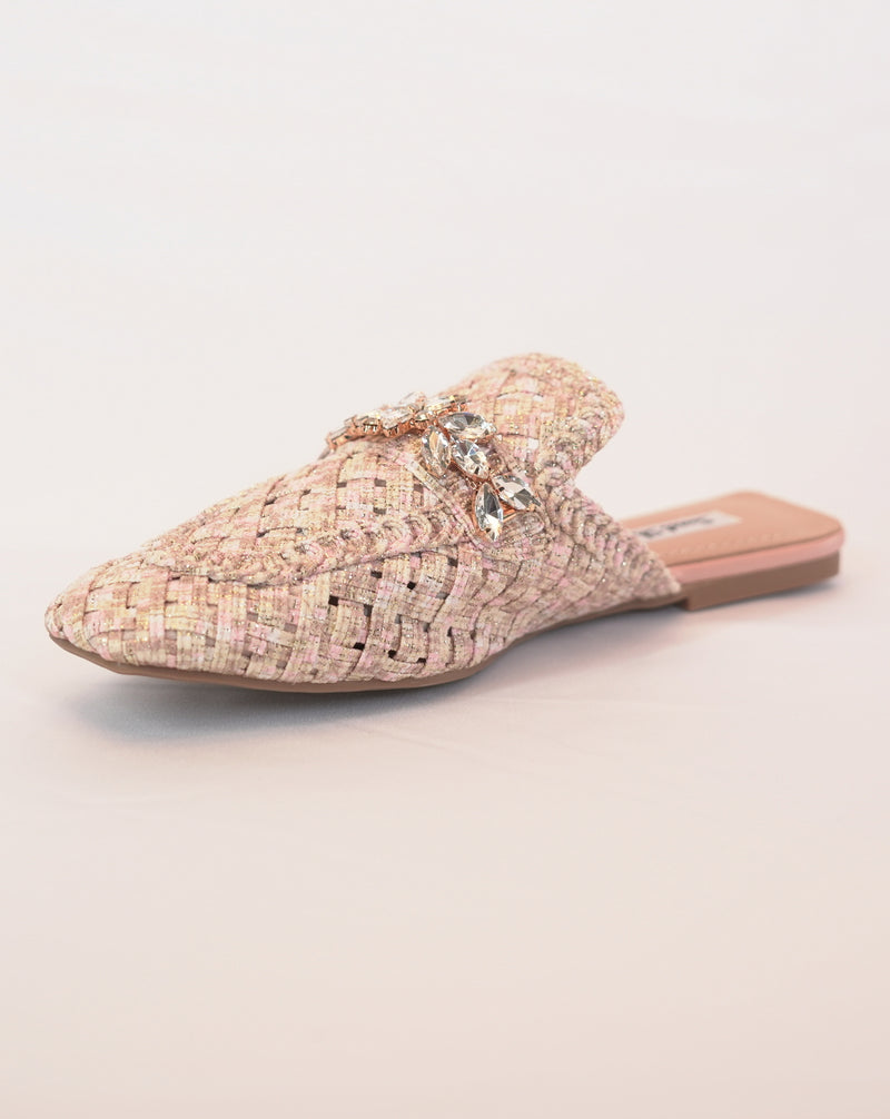 Mule Donna in Tessuto con Applicazioni Gioiello - Rosa