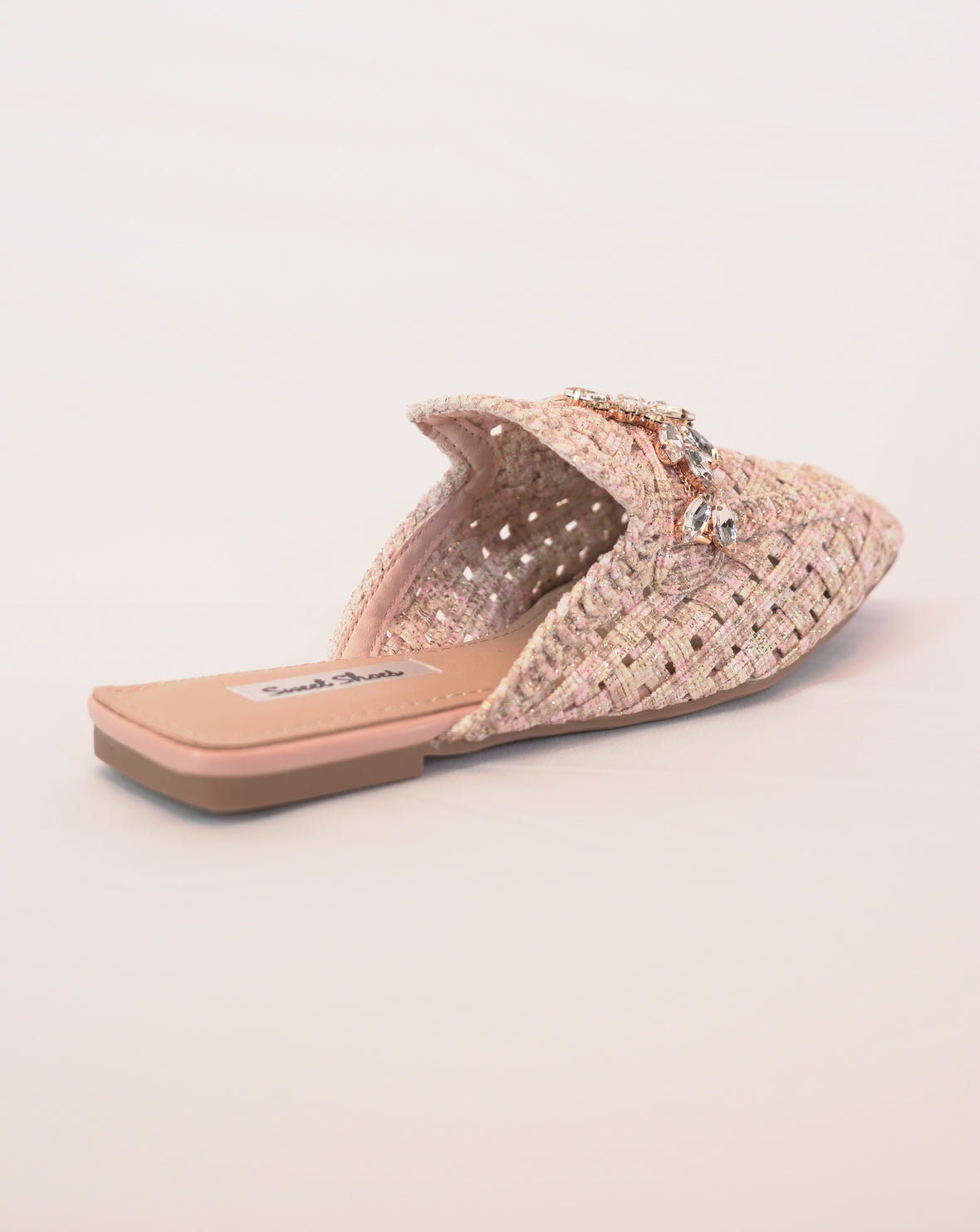 Mule Donna in Tessuto con Applicazioni Gioiello - Rosa