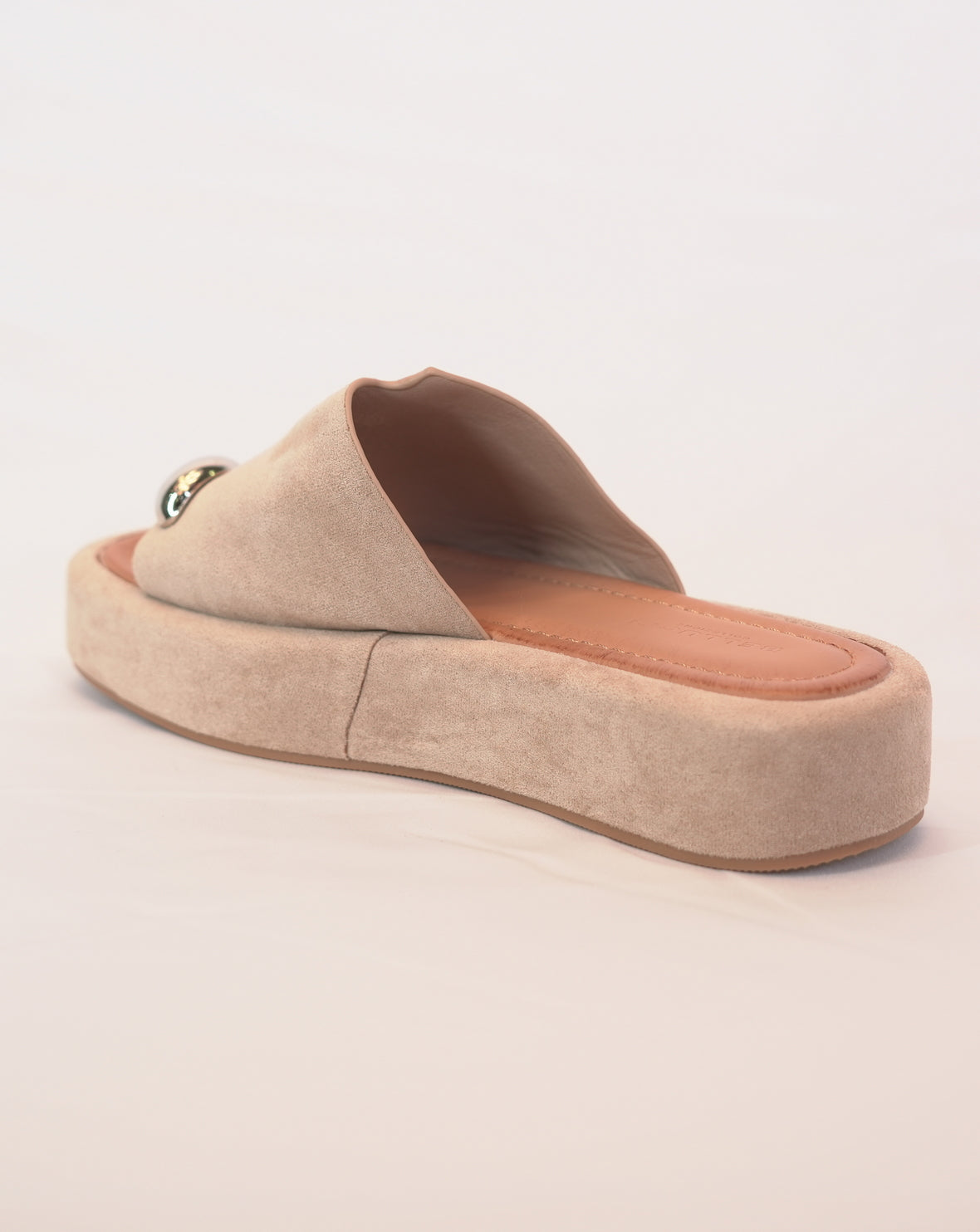 Sandalo Donna con Platform in Scamosciato Beige e Dettaglio Metallico
