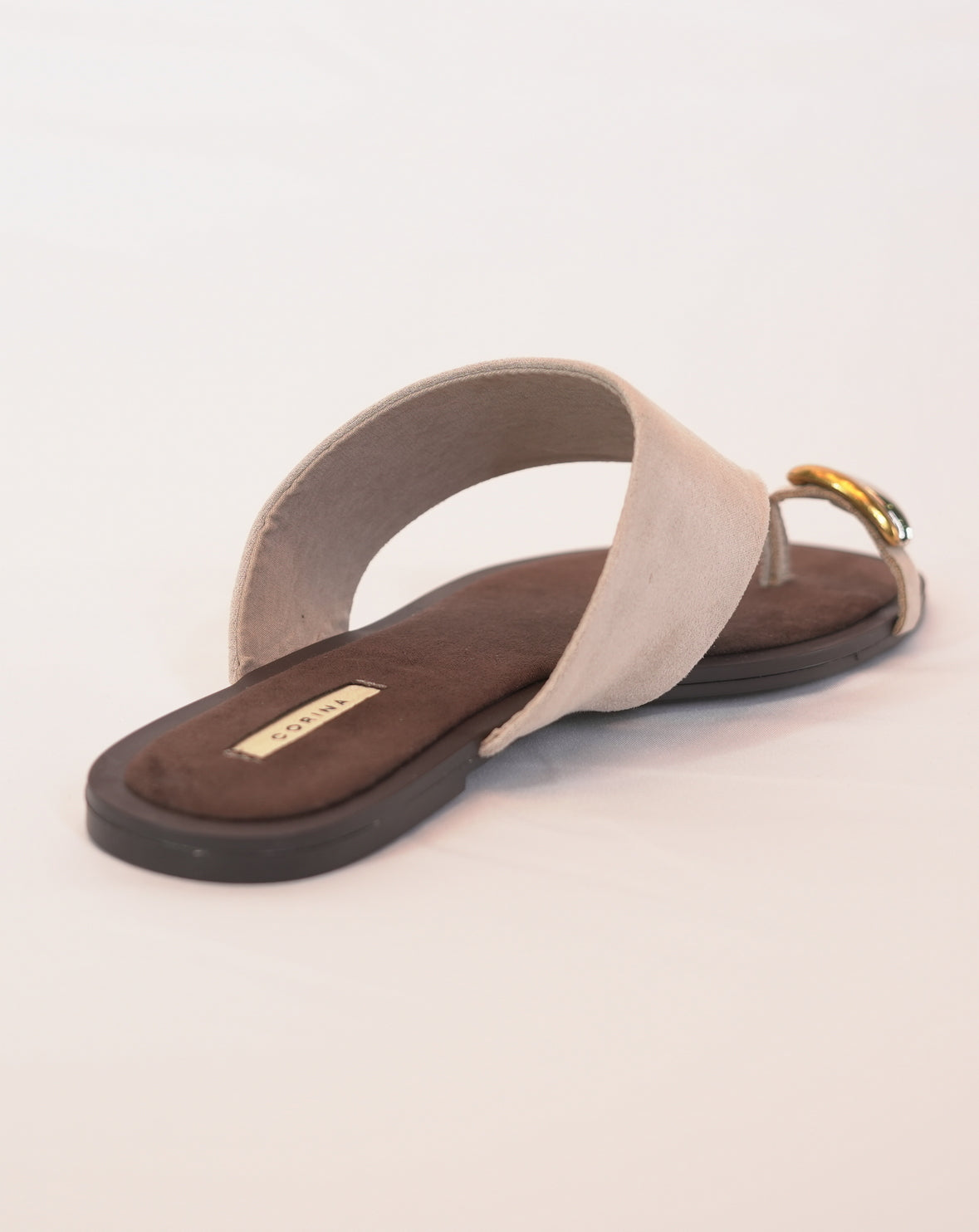 Sandalo Infradito Scamosciato con Dettaglio Metallico - Beige