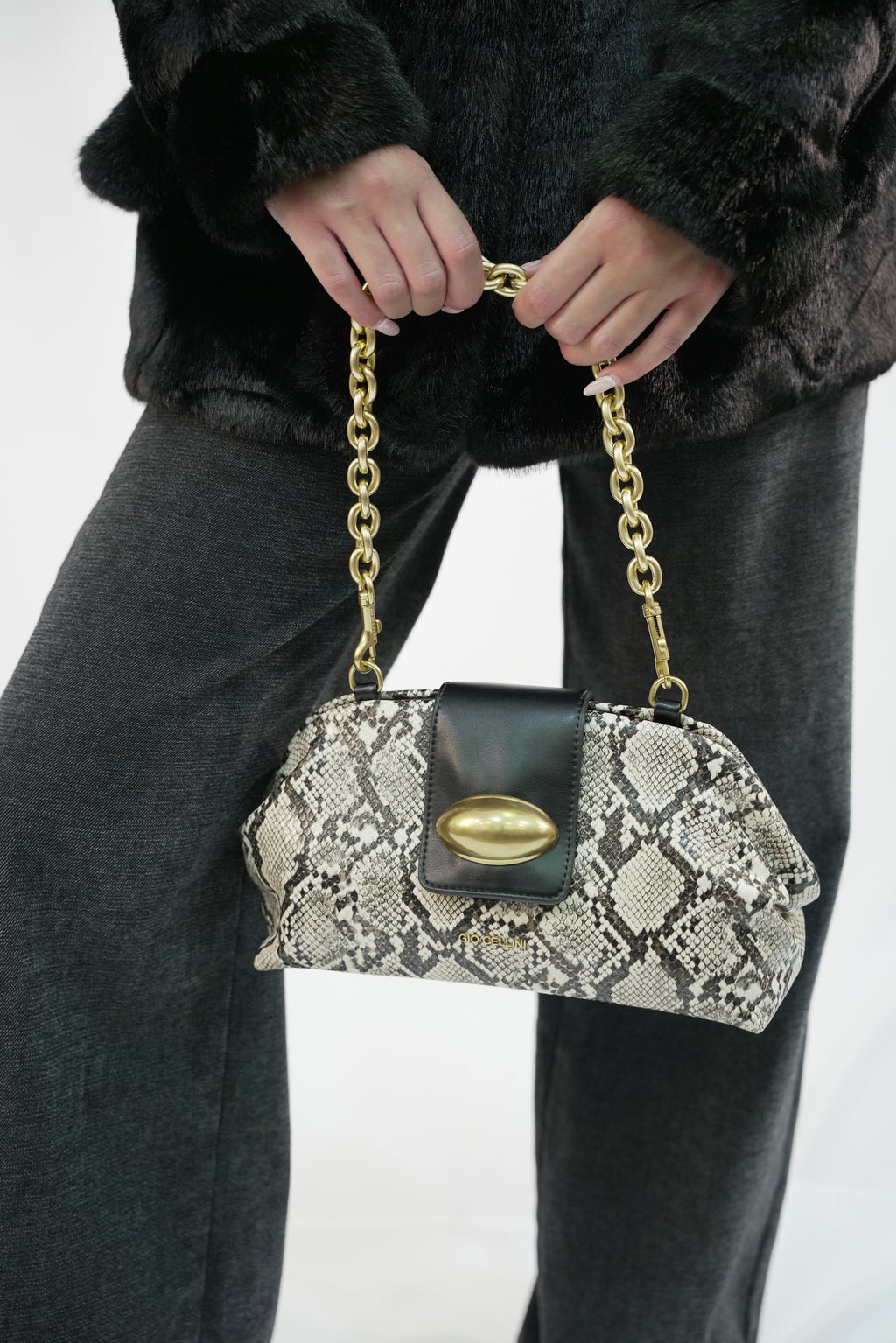 Borsa Clutch Giò Cellini con Dettaglio Gioiello Dorato e Tracolla - Pitonata