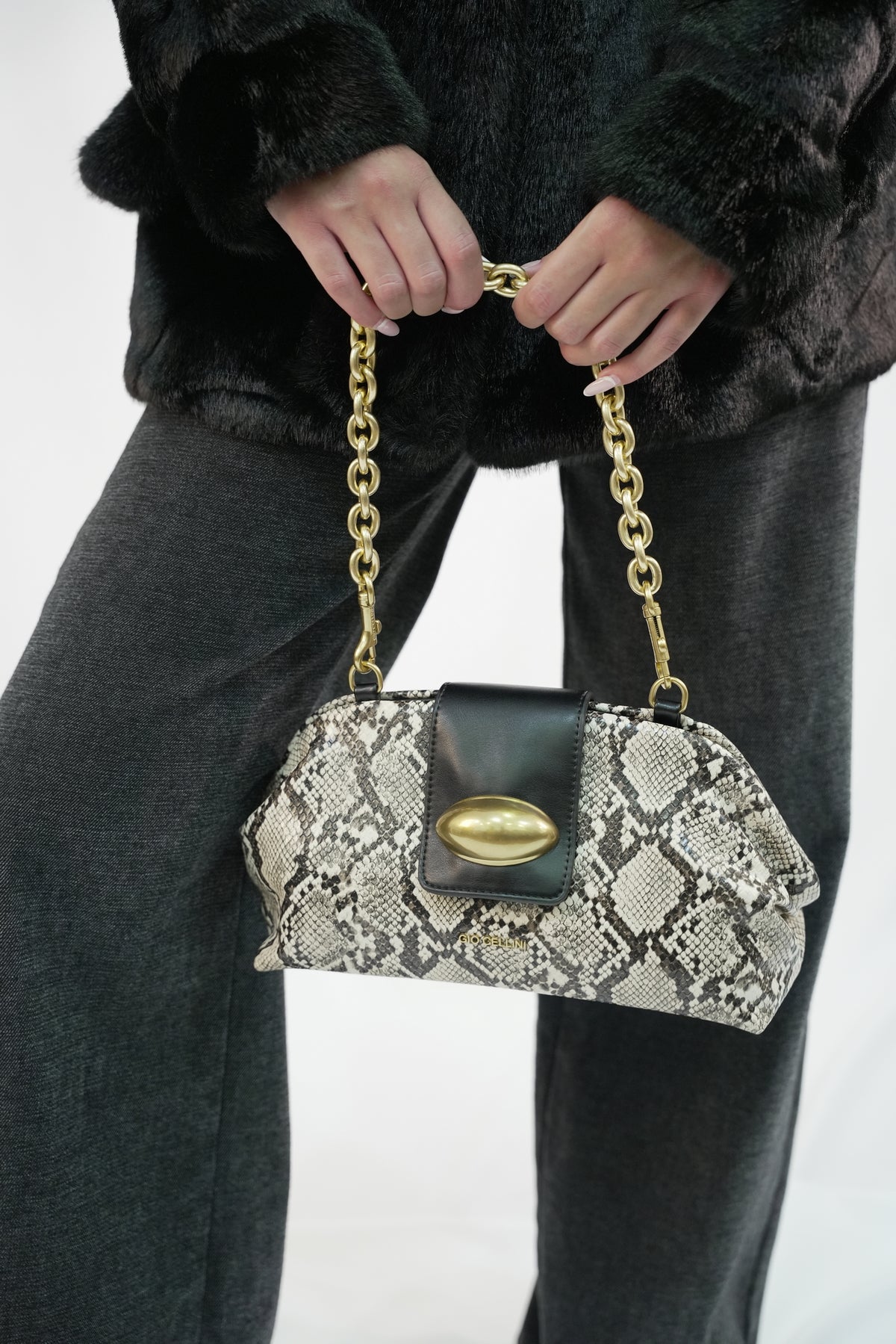Borsa Clutch Giò Cellini con Dettaglio Gioiello Dorato e Tracolla - Pitonata