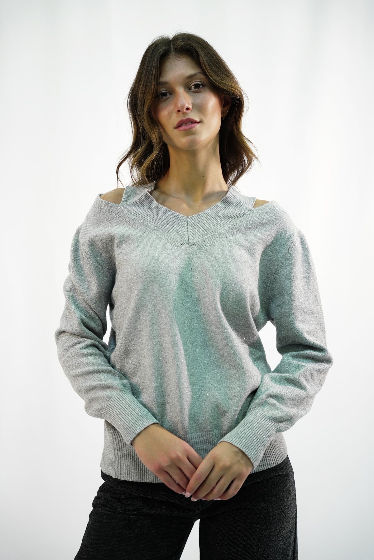 Maglia con Dettaglio Cut-Out e Scollo a V Zahjr - Grigio -