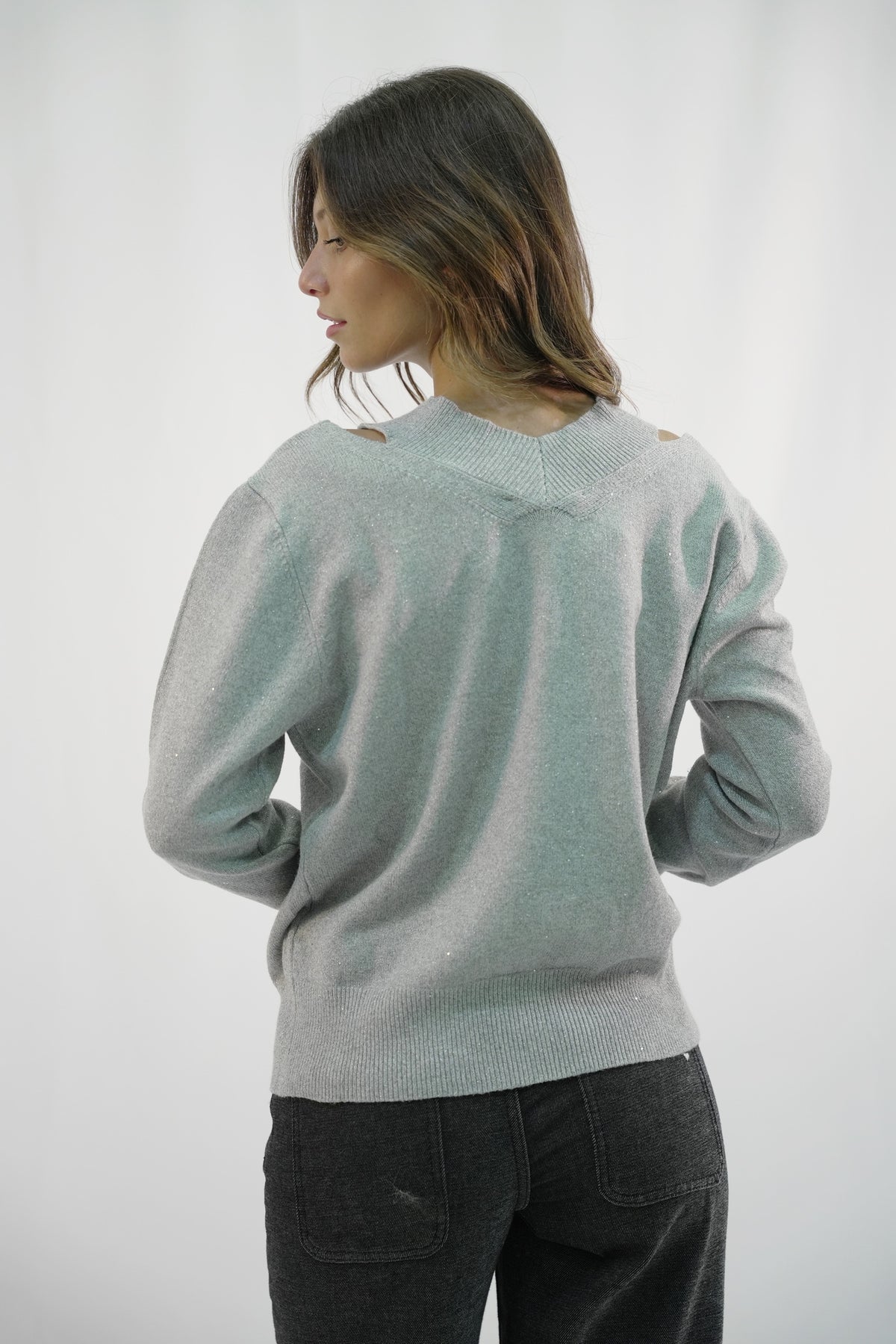 Maglia con Dettaglio Cut-Out e Scollo a V Zahjr - Grigio -
