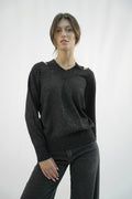 Maglia con Dettaglio Cut-Out e Scollo a V Zahjr - Nero -