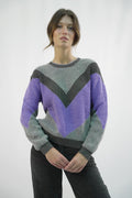 Maglione a Coste con Motivo Geometrico a Chevron Zahjr - grigio/Viola -