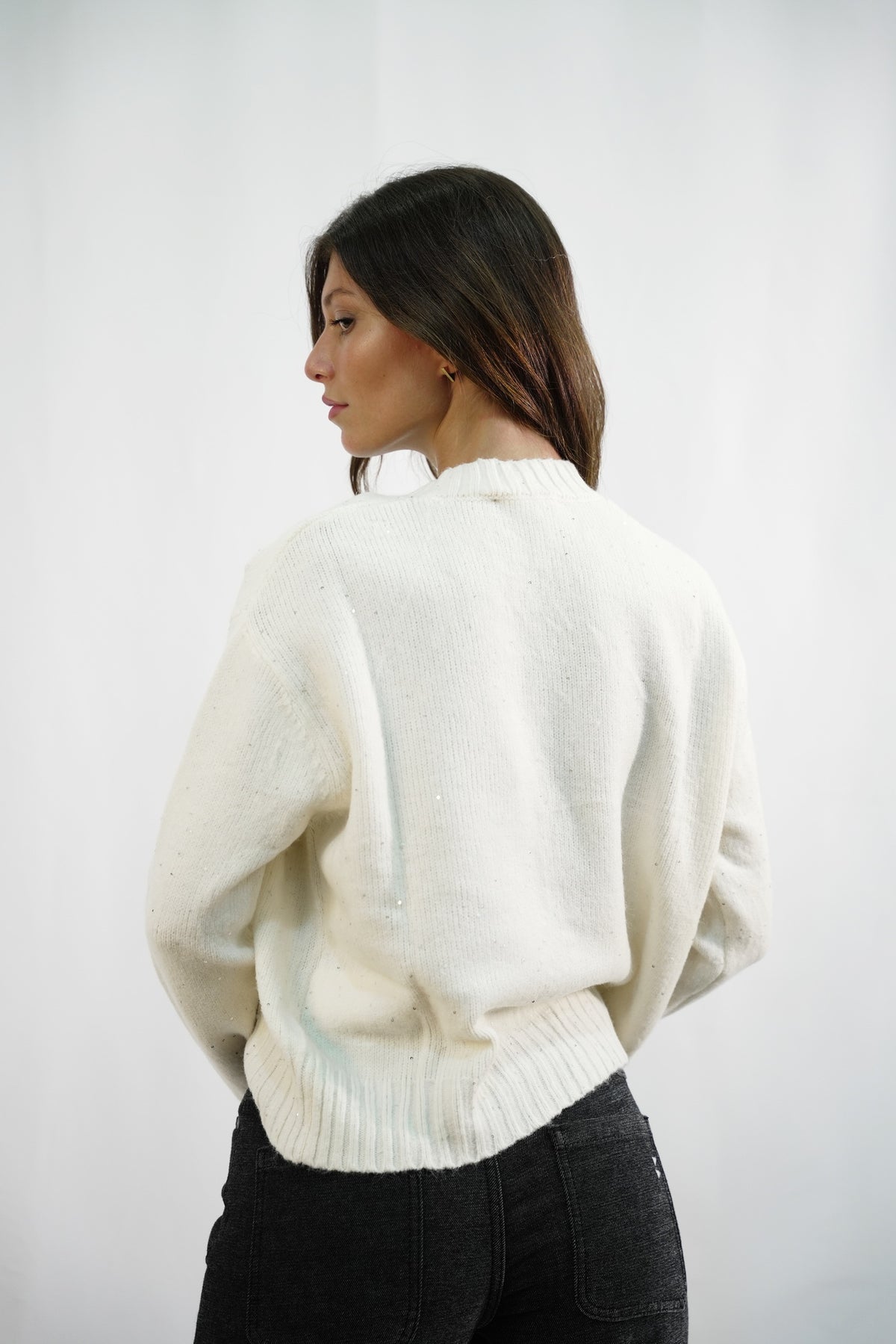Maglione con Ricami Floreali in Rilievo Zahjr - Panna -