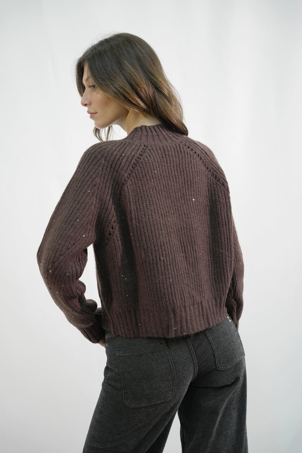 Maglione a coste con Dettagli Traforati Zahjr - Moro -