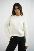 Maglione a coste con Dettagli Traforati Zahjr - Panna -
