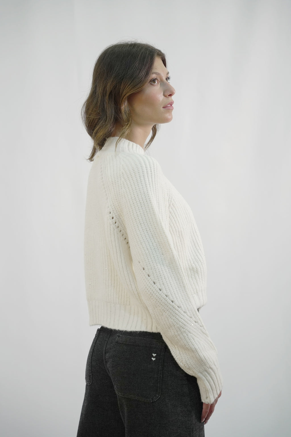Maglione a coste con Dettagli Traforati Zahjr - Panna -