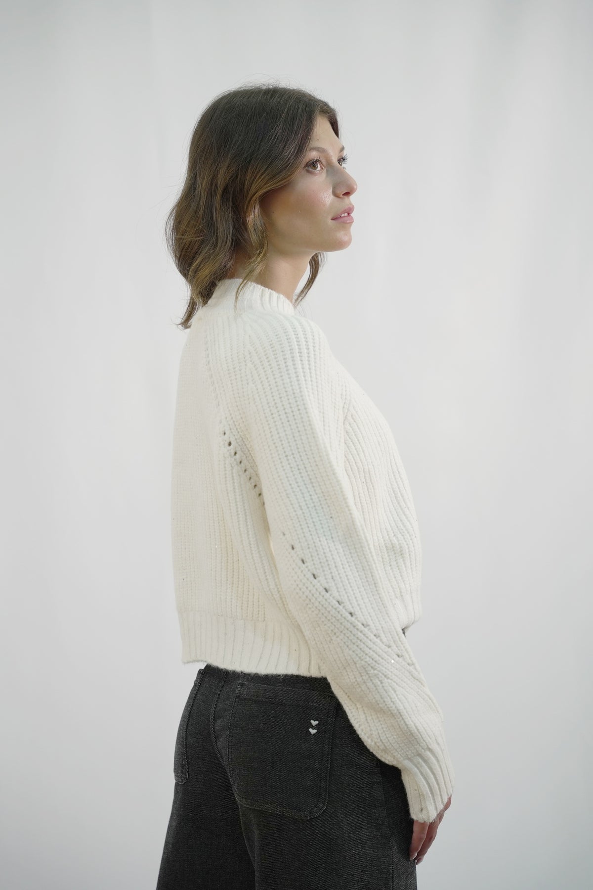 Maglione a coste con Dettagli Traforati Zahjr - Panna -