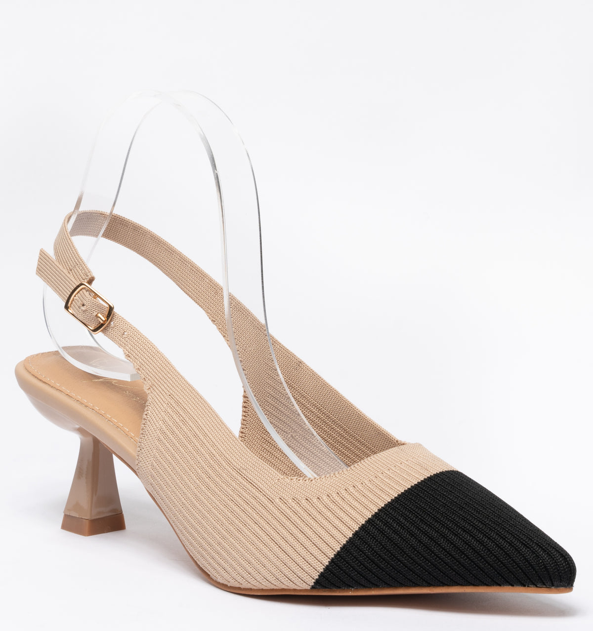 Slingback a punta in tessuto elastico- Beige