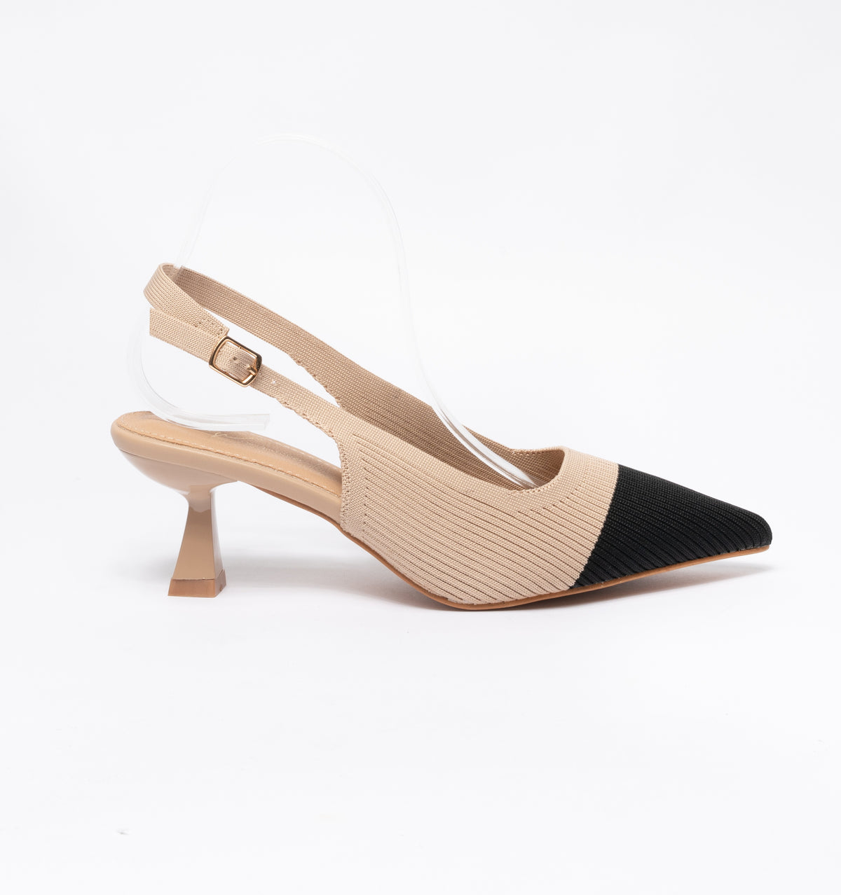 Slingback a punta in tessuto elastico- Beige