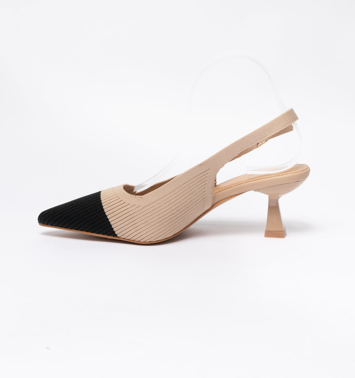 Slingback a punta in tessuto elastico- Beige