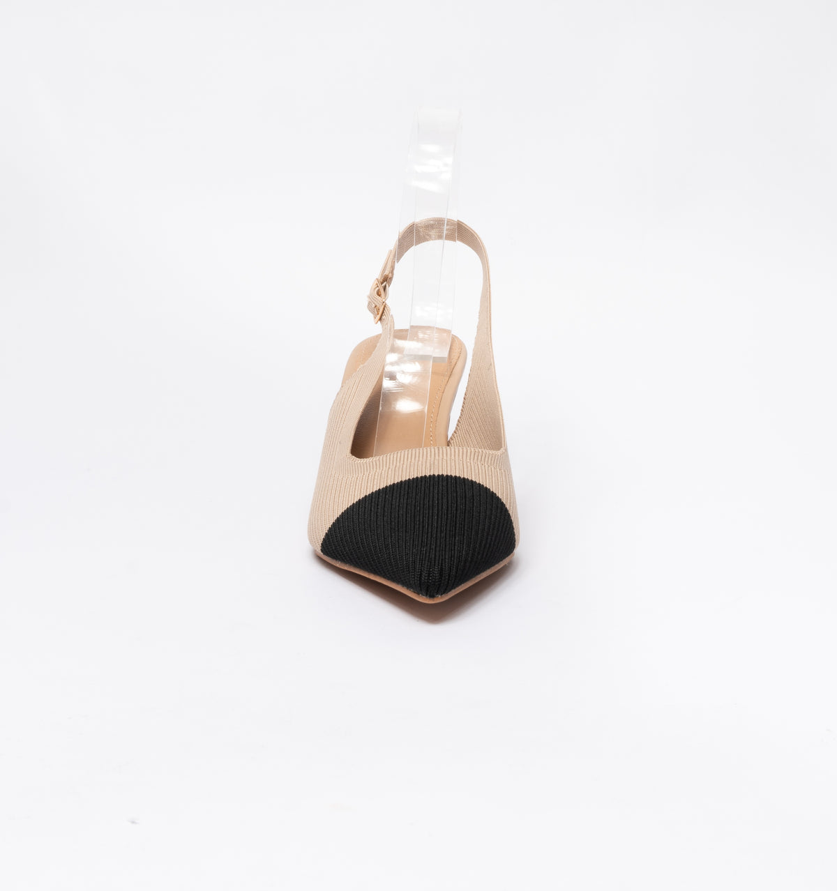 Slingback a punta in tessuto elastico- Beige