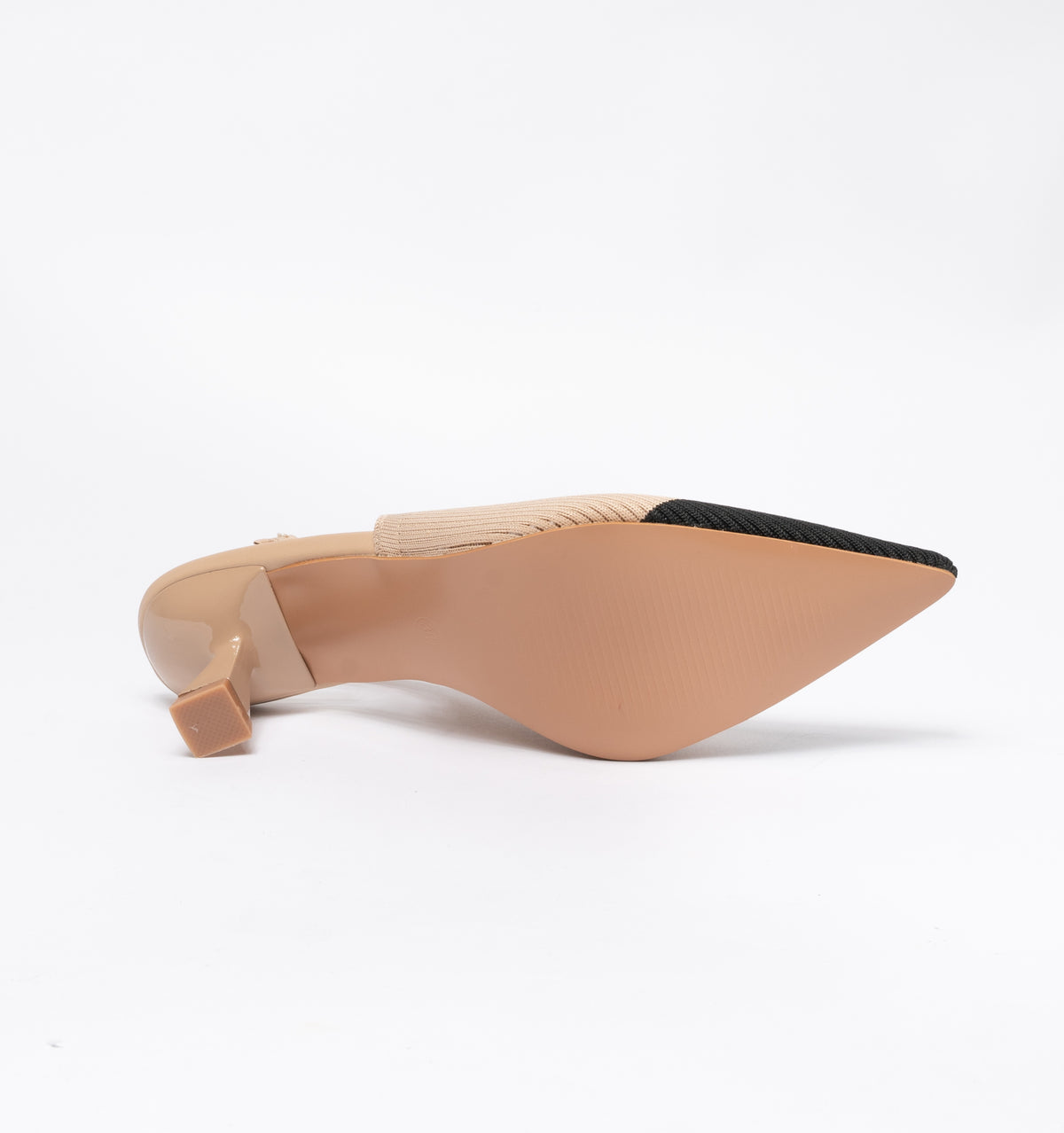 Slingback a punta in tessuto elastico- Beige