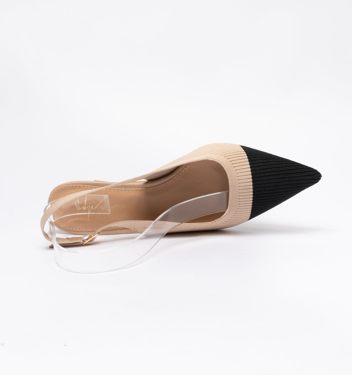 Slingback a punta in tessuto elastico- Beige