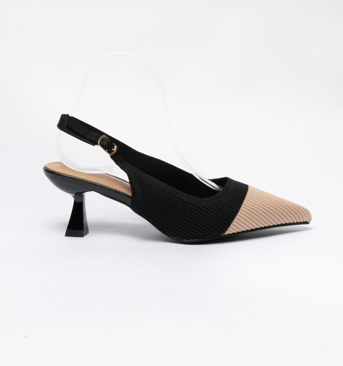 Slingback a punta in tessuto elastico- Nero