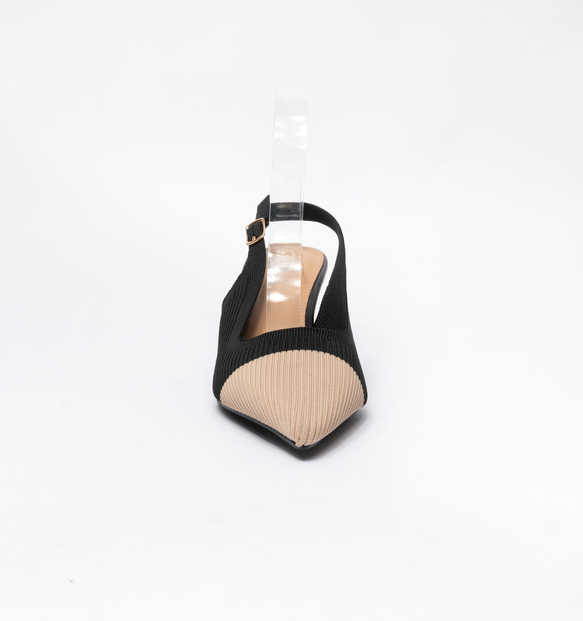 Slingback a punta in tessuto elastico- Nero