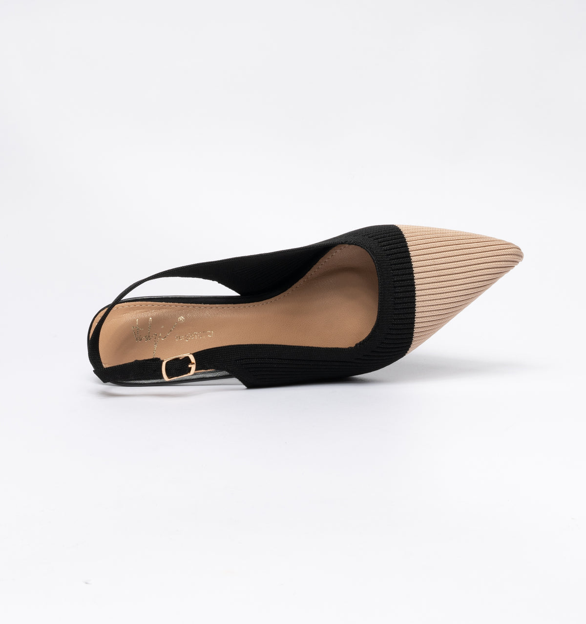Slingback a punta in tessuto elastico- Nero