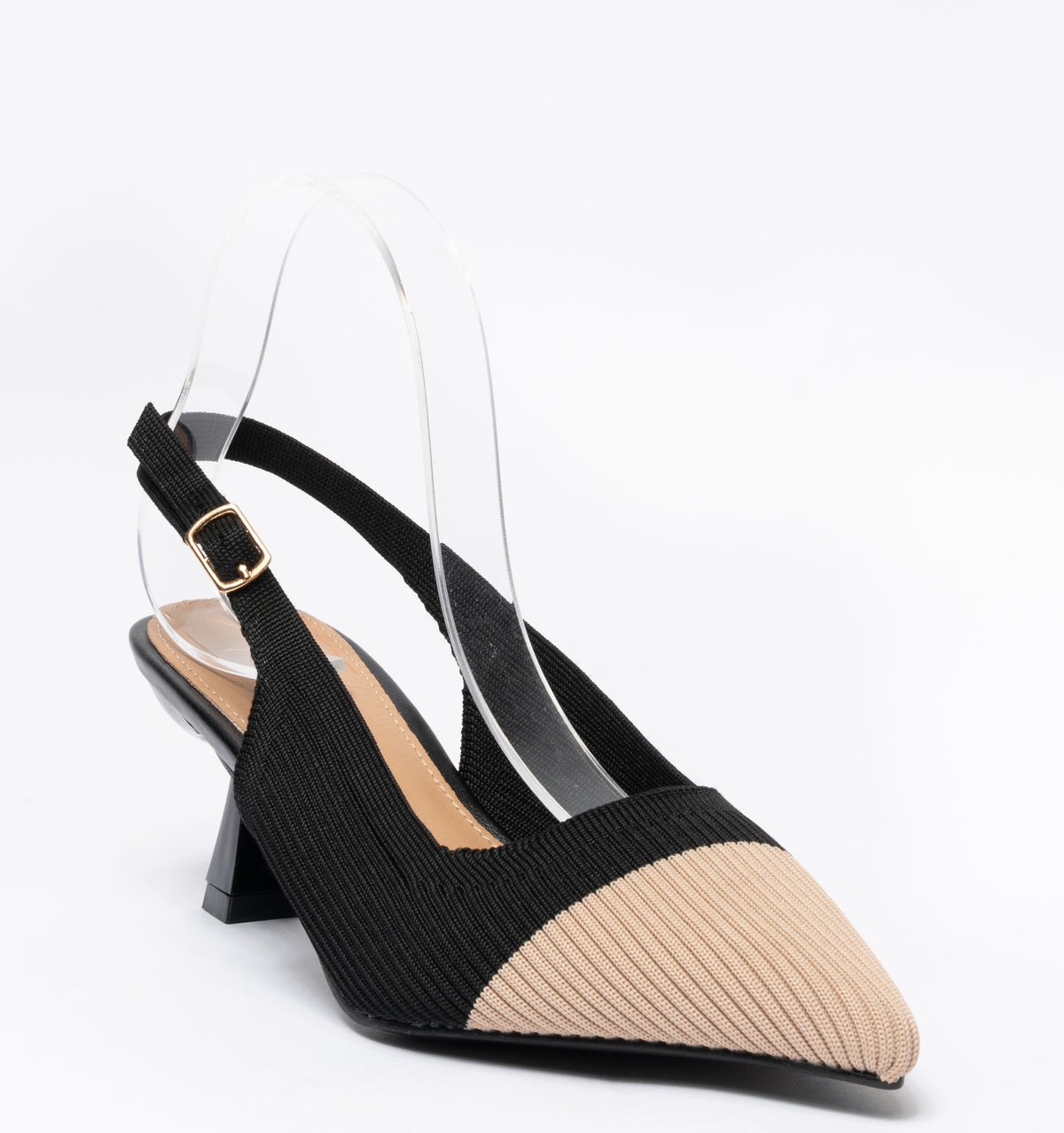 Slingback a punta in tessuto elastico- Nero
