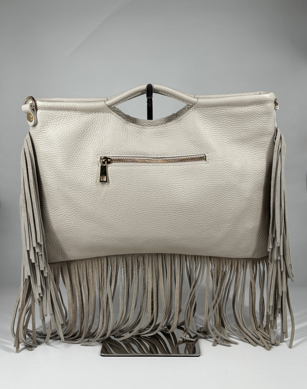 Borsa a Mano con Tracolla in Vera Pelle con Frange – Begie