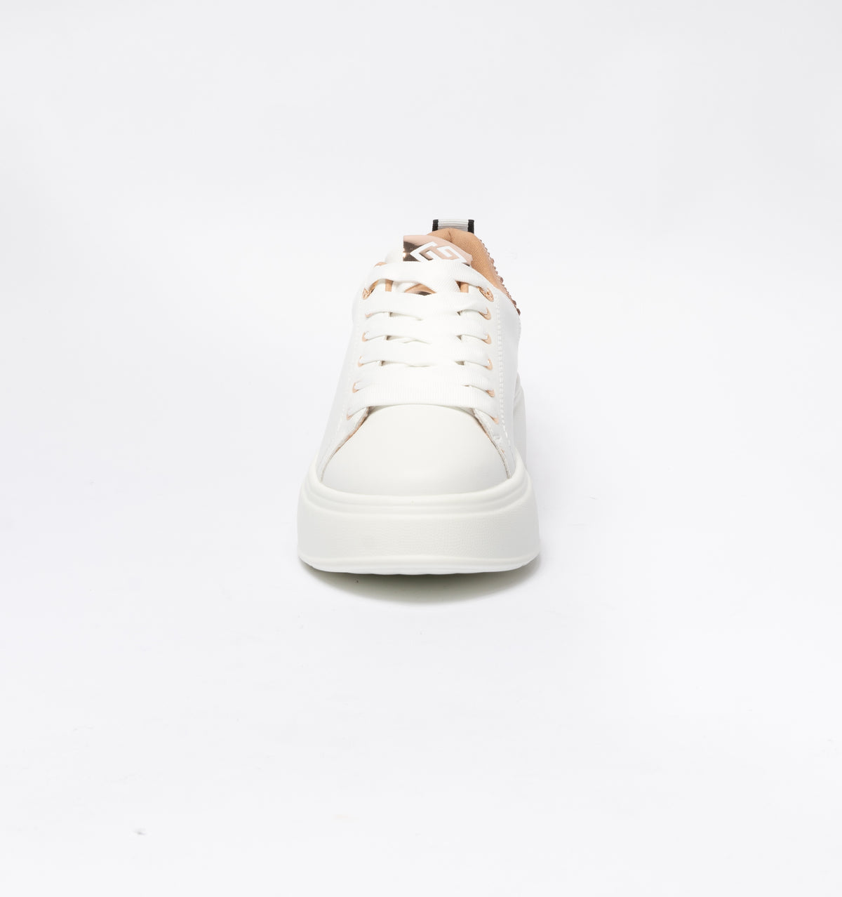 Sneakers Gold & Gold punta tonda in ecopelle tallone con strass -Bianco