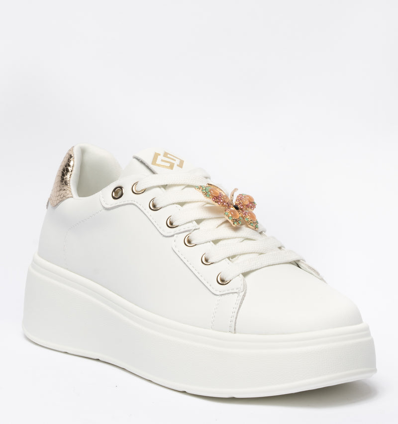 Sneakers Gold & Gold punta tonda in ecopelle-Bianco