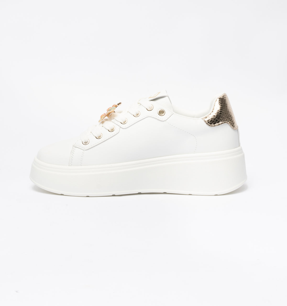 Sneakers Gold & Gold punta tonda in ecopelle-Bianco