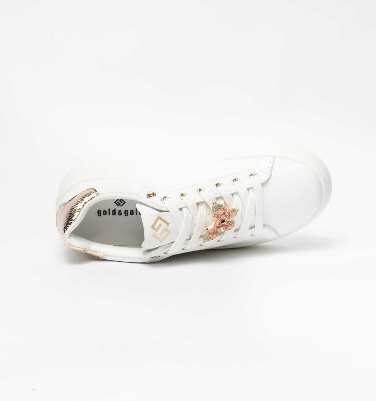 Sneakers Gold & Gold punta tonda in ecopelle-Bianco