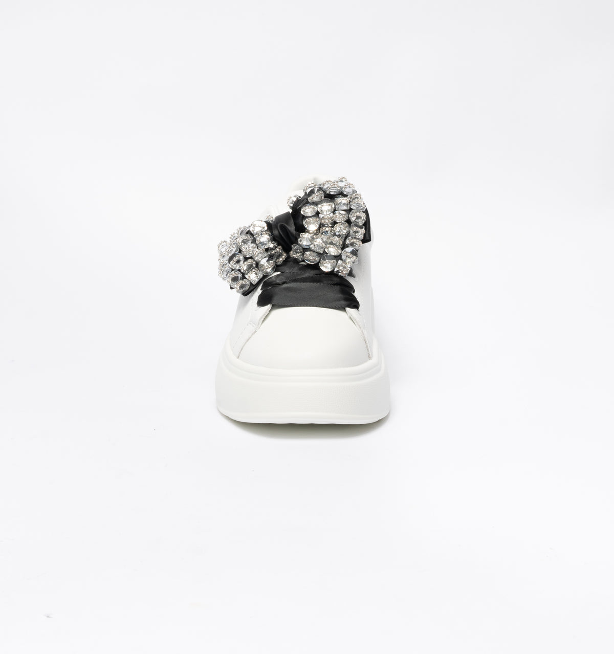 Sneakers Gold & Gold con fiocco raso nero  e pietre gioiello - Bianco