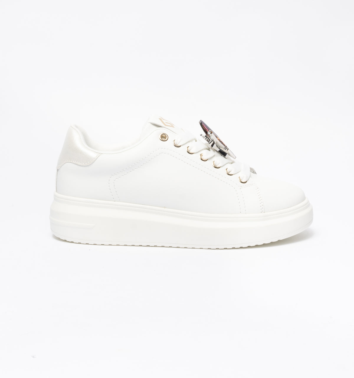 Sneakers Gold & Gold punta tonda in ecopelle con tallone Argento -Bianco