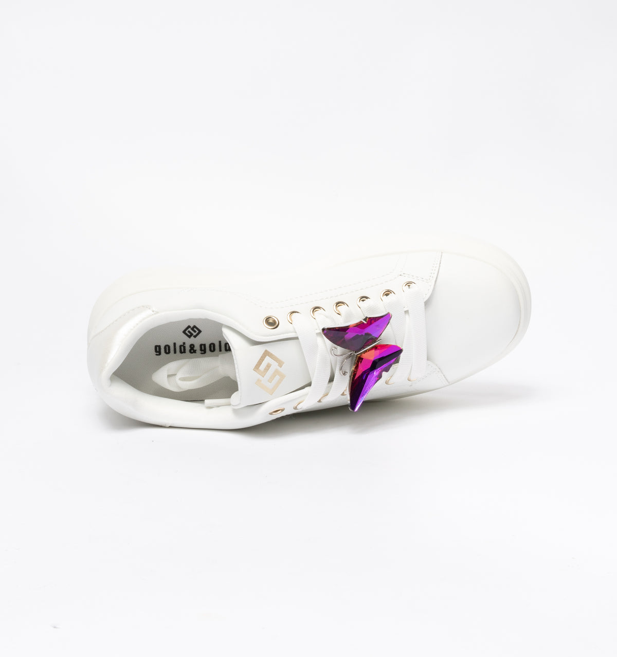 Sneakers Gold & Gold punta tonda in ecopelle con tallone Argento -Bianco