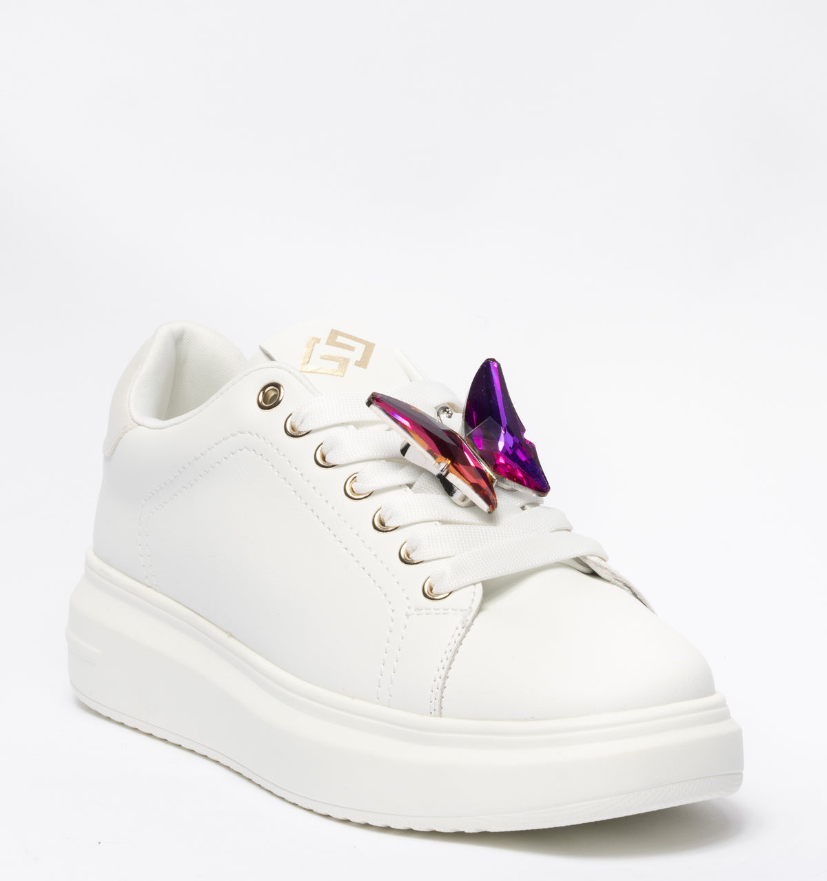 Sneakers Gold & Gold punta tonda in ecopelle con tallone Argento -Bianco