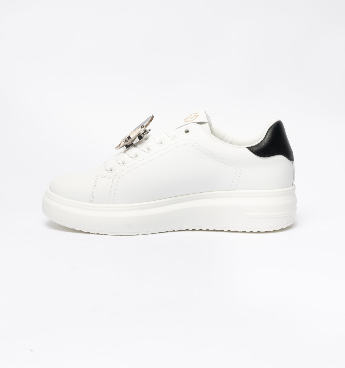 Sneakers Gold&Gold punta tonda in ecopelle con tallone Nero-Bianco