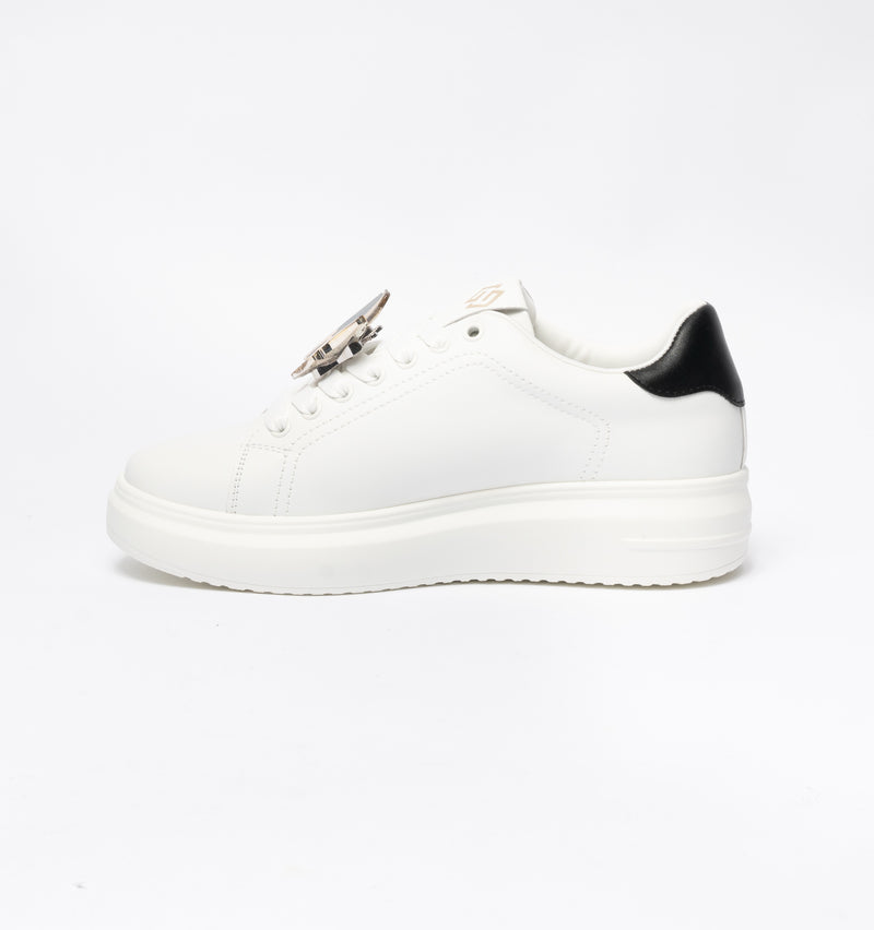 Sneakers Gold&Gold punta tonda in ecopelle con tallone Nero-Bianco