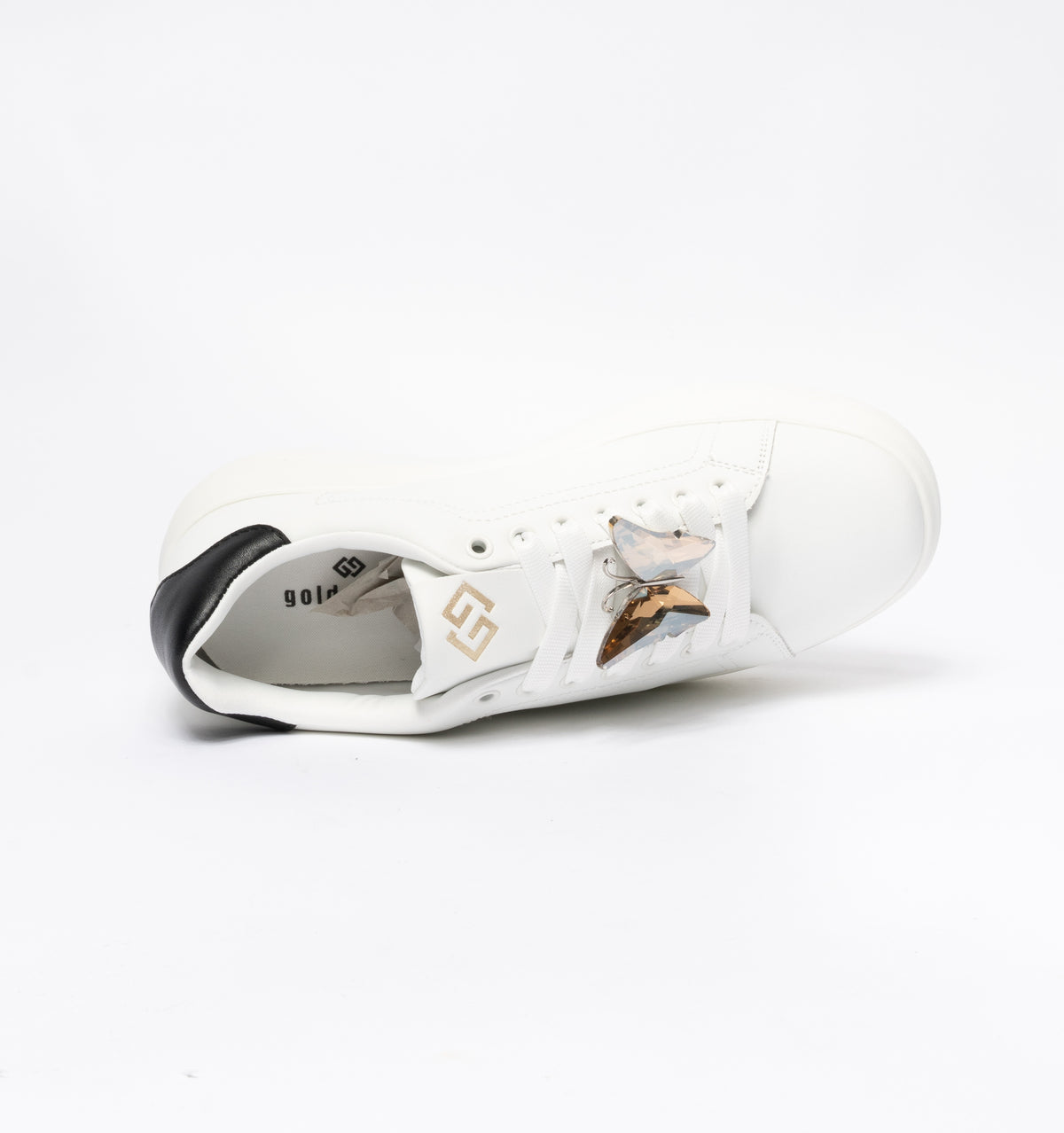 Sneakers Gold&Gold punta tonda in ecopelle con tallone Nero-Bianco