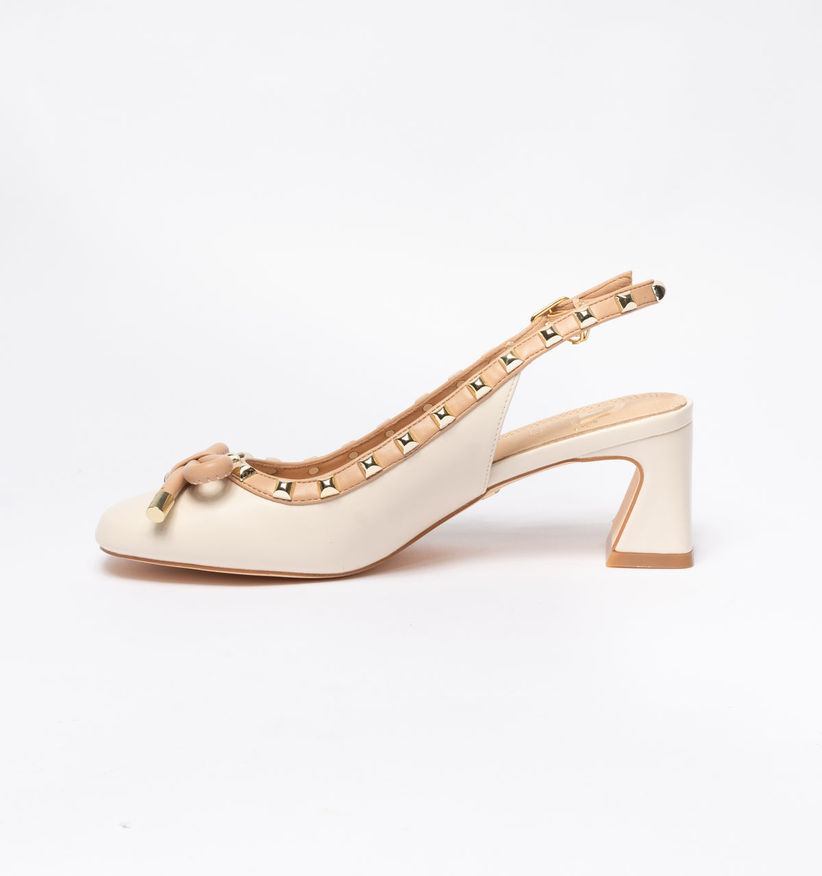 Decolleté Gold & Gold slingback con borchiette e fiocco- Beige
