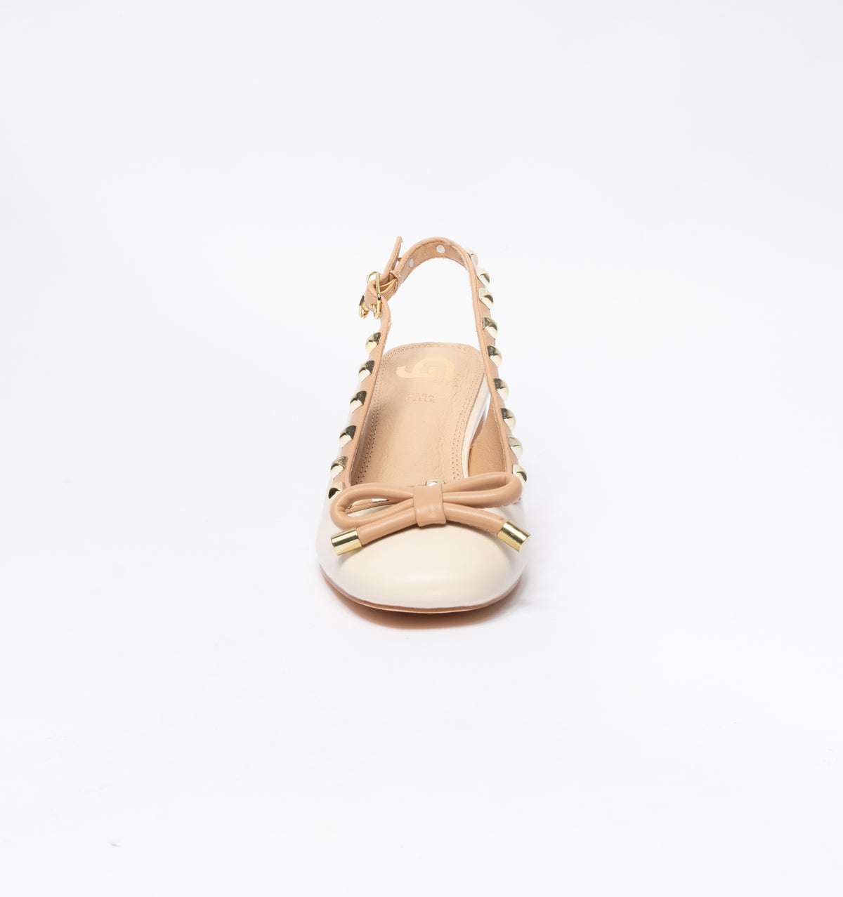 Decolleté Gold & Gold slingback con borchiette e fiocco- Beige