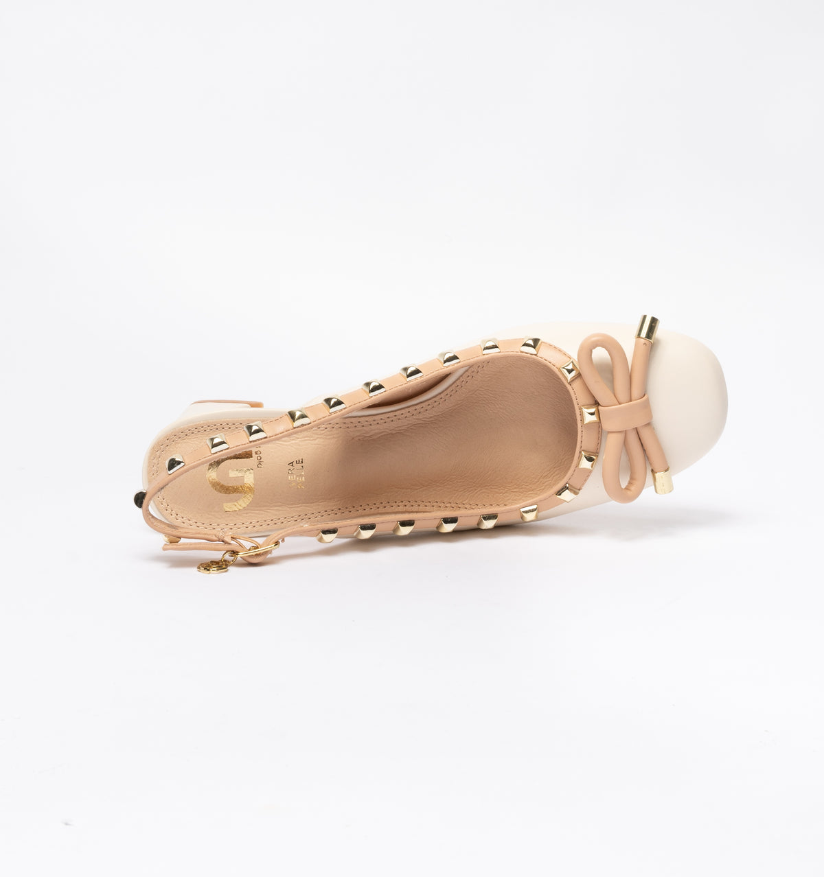 Decolleté Gold & Gold slingback con borchiette e fiocco- Beige