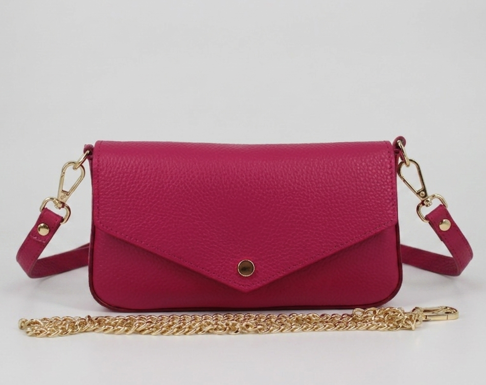 Borsa Clutch in Vera Pelle - Fucsia